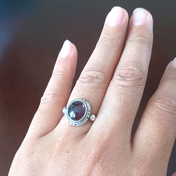 925 STERLING SOLID SILVER RING SIZE 7 NATURAL GARNET GEMSTONE - Picture 1 of 7